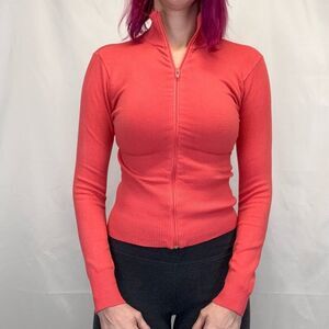 H&M Women's Long Sleeve Zip Cardigan Salmon Coral Pink Stretch 12 XS Extra Small